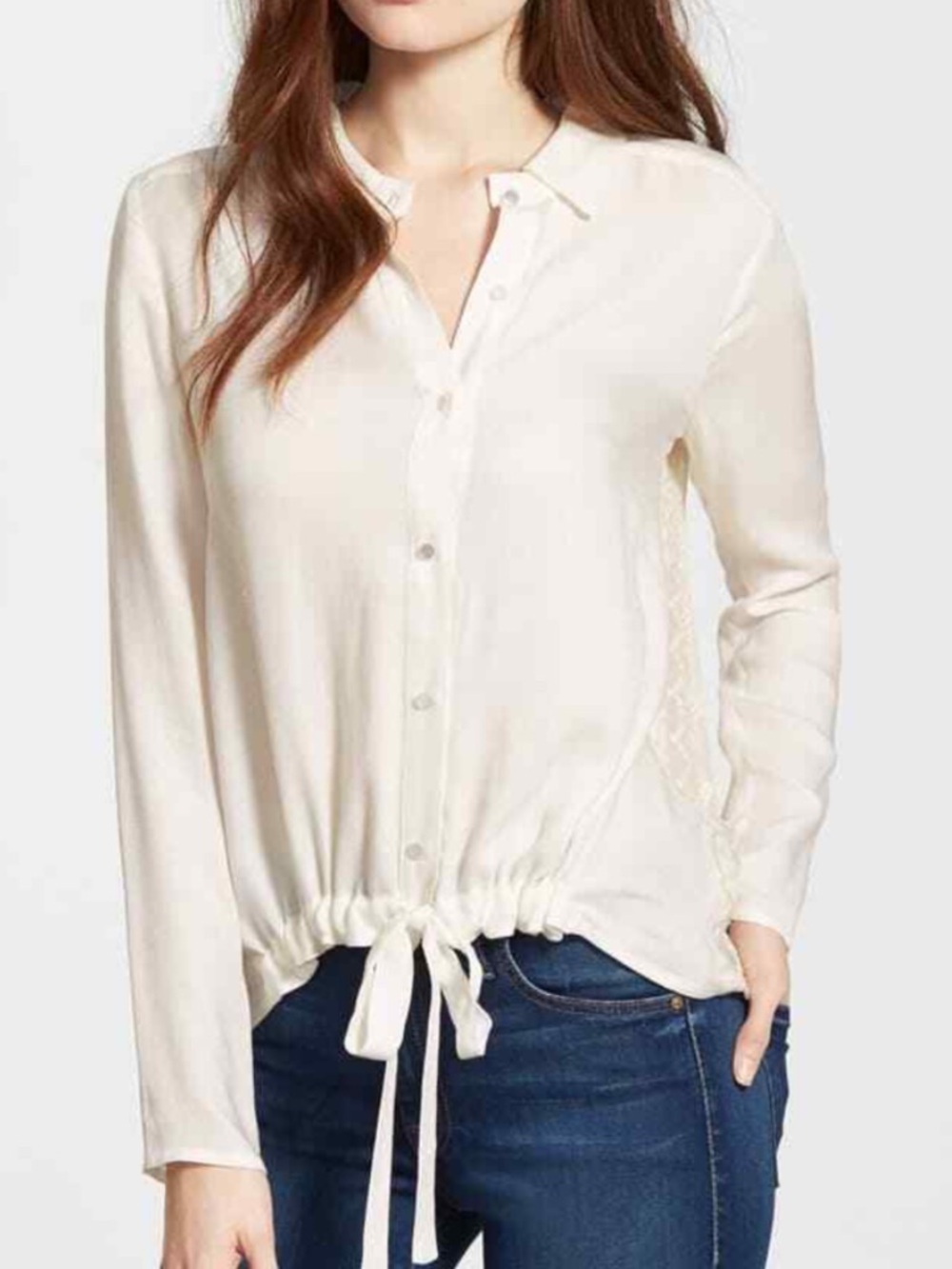 Ella Moss Cream Button-Front Tie-Hem Blouse